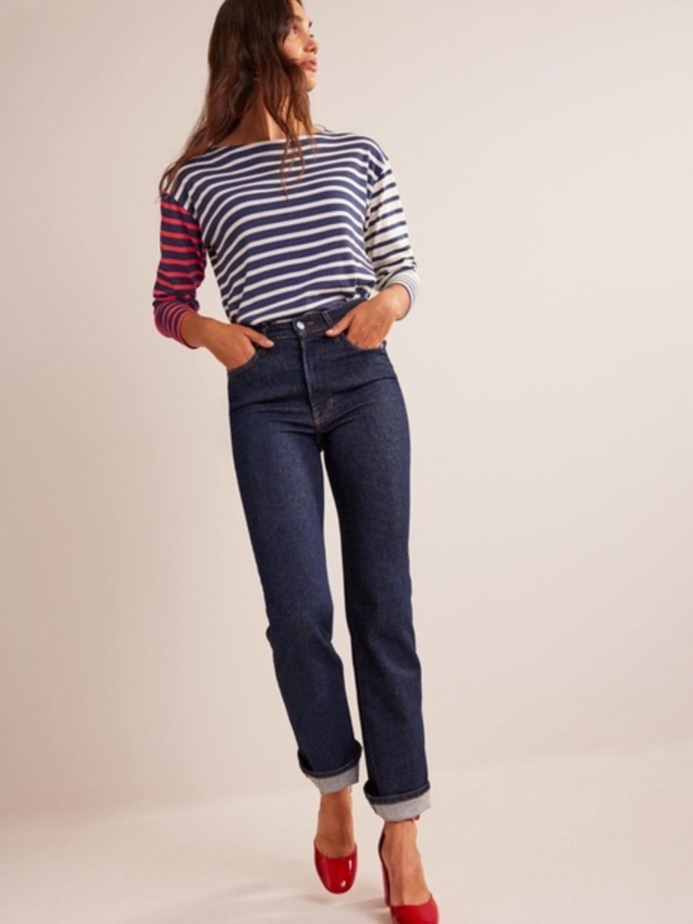 Boden True Straight High Rise Fitted Jeans Dark Wash Size 31 - Picture 8 of 8